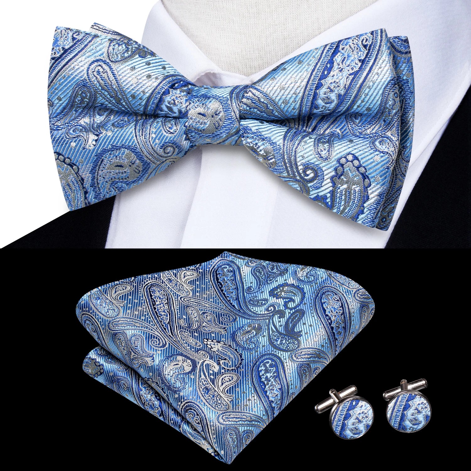 Hi-tie Pink Dot Silk Mens Pre-tied Bow Tie Hanky Cufflink Dusty Qme LH-2536