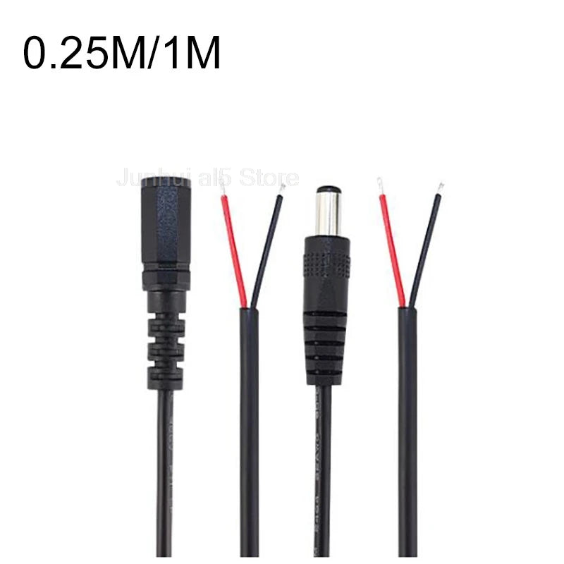 5PCS 5.5*2.5 DC Female Connector Cable Tinned End Single Head Power Cord 18AWG 20AWG Qme 0.5M