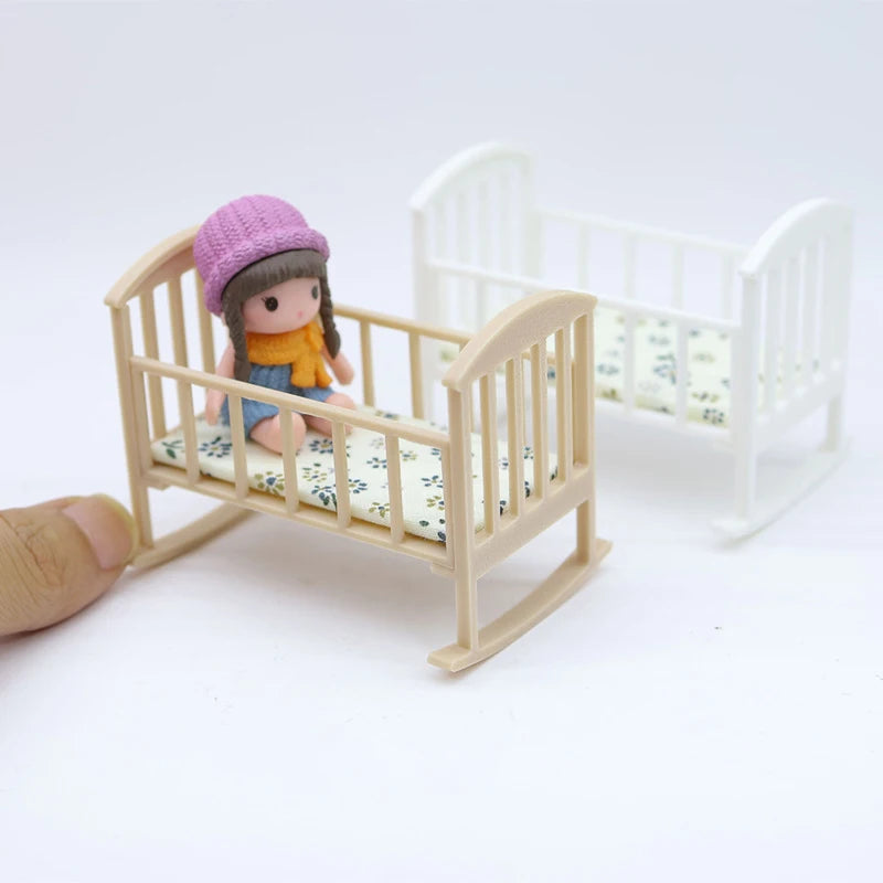 1 12 Dollhouse Mini Cradle Baby Bed Rocking Model Simulation Qme