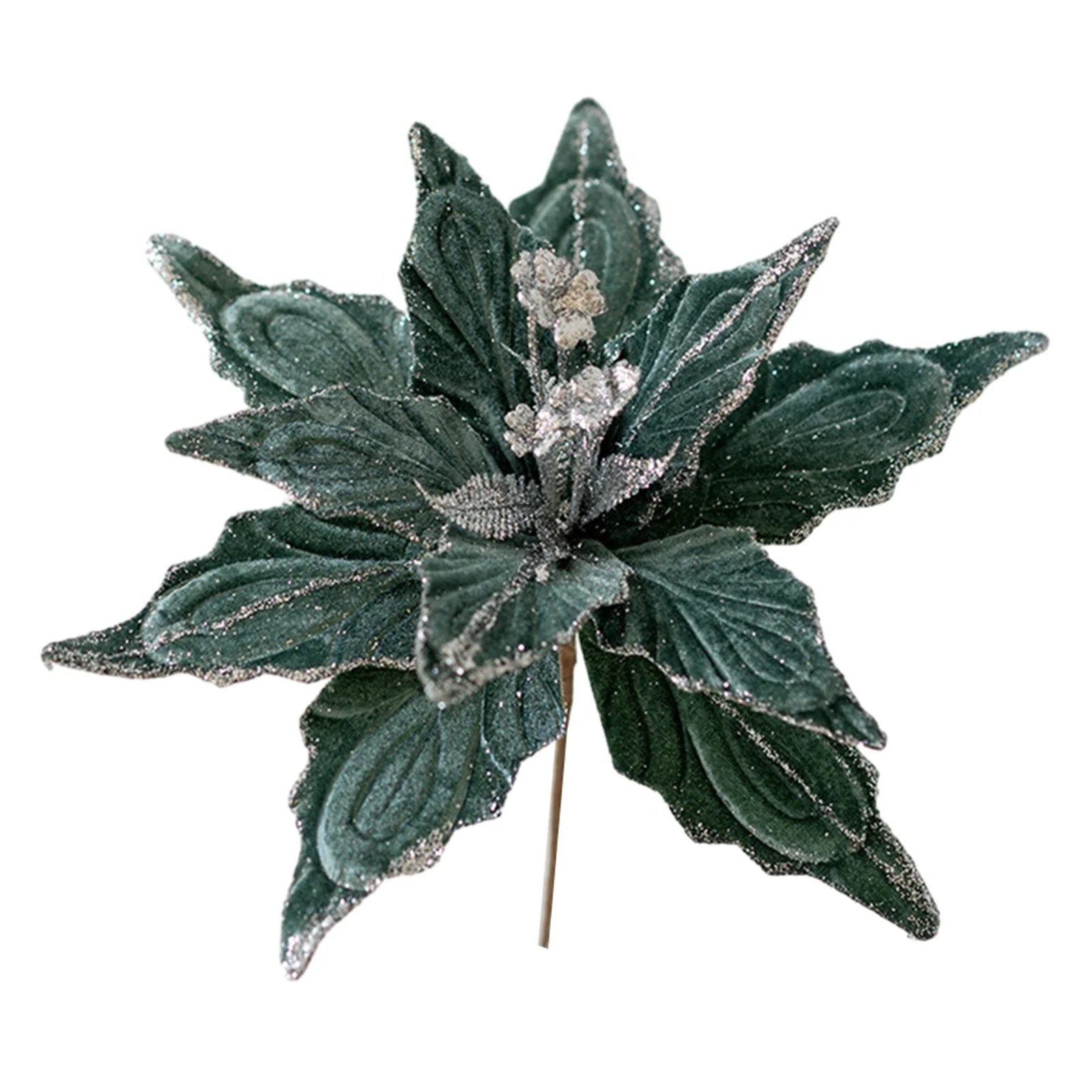 1pc Glitter Artificial Christmas Poinsettia Flowers Xmas Tree Decorations Home Fake Flowers Christmas Ornaments New Year 2024 Qme Green