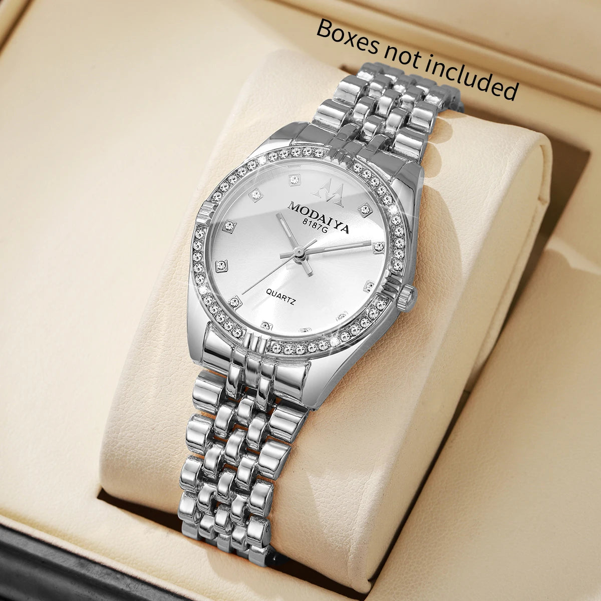 Classic Women's Quartz Watch Collection, 6 Styles with Crystal Bezel, Fashion Accessory Set Qme Silver White No Box