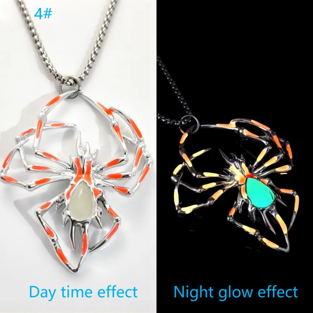 Halloween Creative 3D Luminous Spider Necklace Fashion Alloy Luminous Insect Pendant Necklace Wholesale Qme orange 60cm