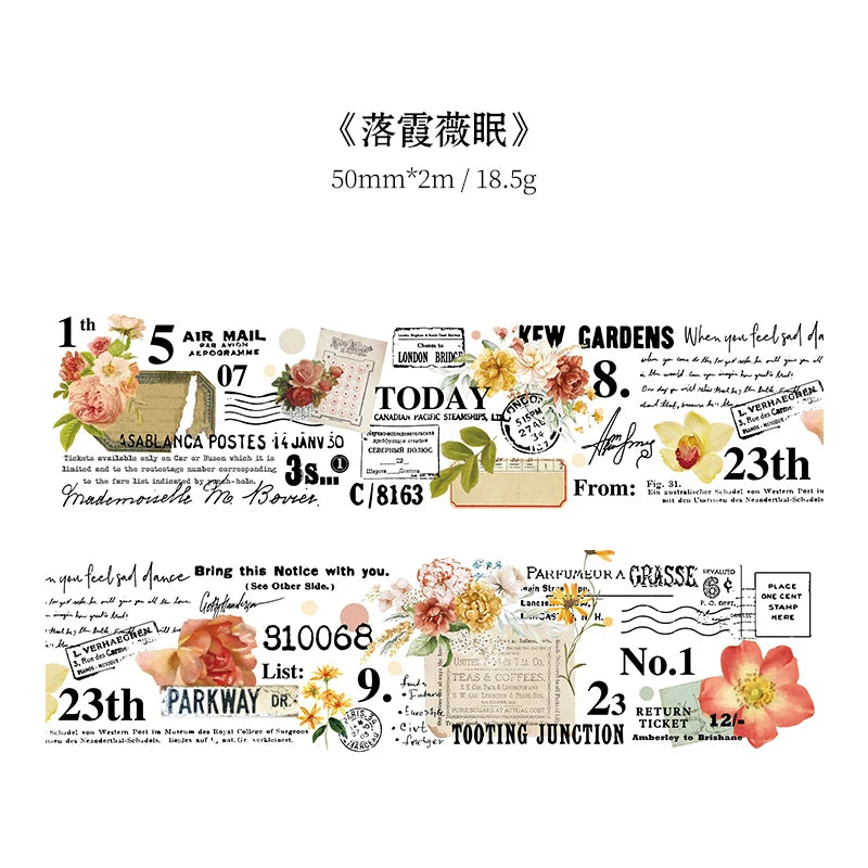 TIANZI 30mm/50mm*2m Vintage Plant Masking Washi Tape Flowers Sticker Aesthetics Diy Scrapbooking Sticker School Supplies Qme F