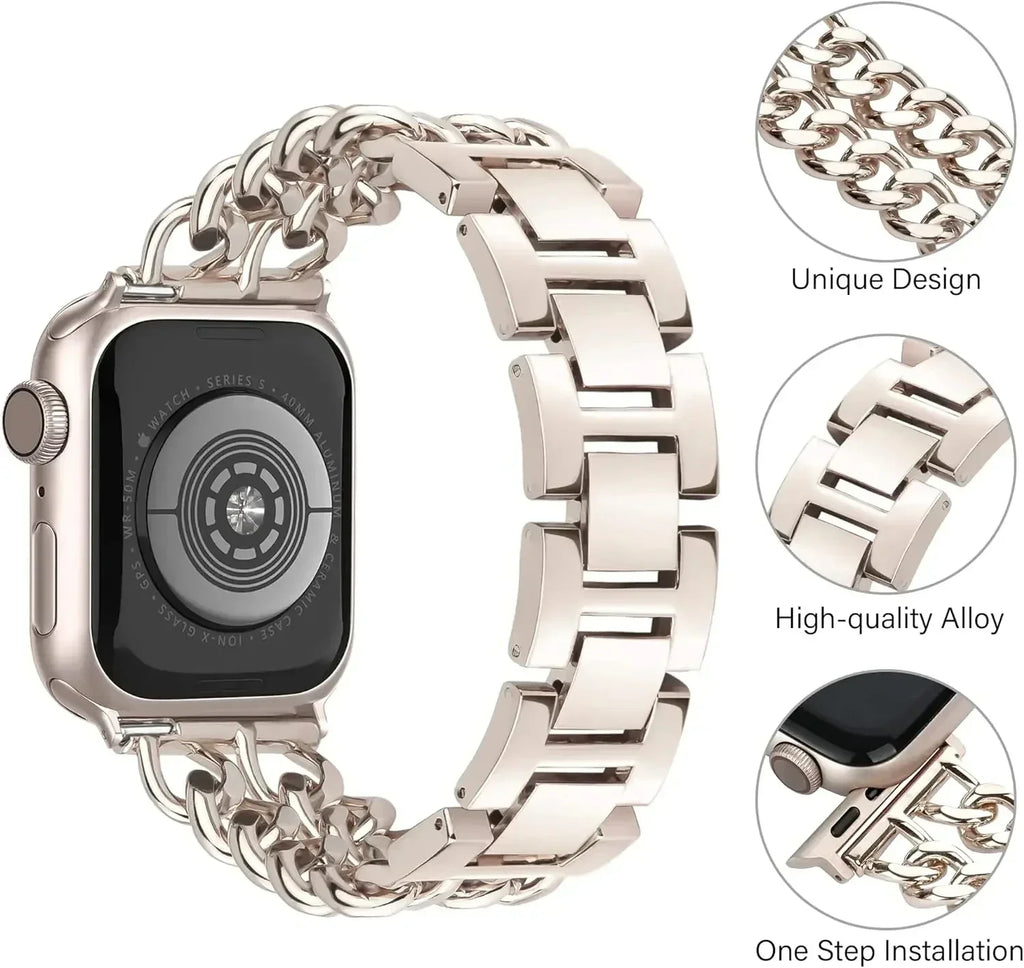 New Apple Watch Strap for Watch Series Ultra 9 8 7 6 5 4 Bracelet 40 49 44 45 41MM Metal Chain Stainless Steel IWatch Watchstrap Qme