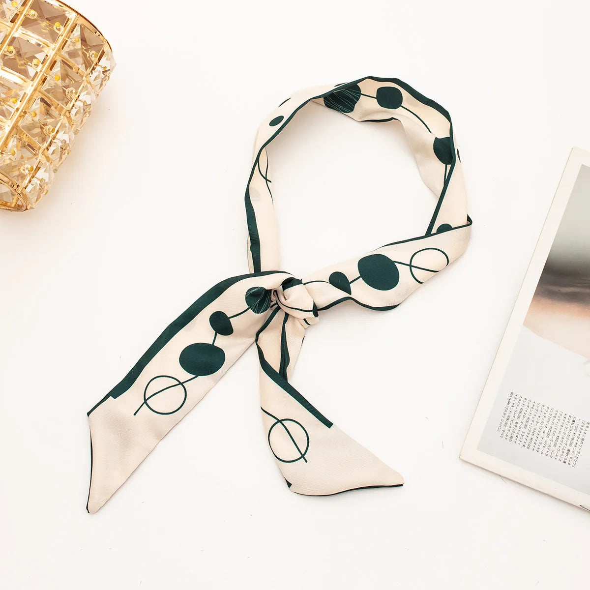 Skinny Scarf Hair Small Women Simple Handle Ribbon Fashion Printing Qme GRAY