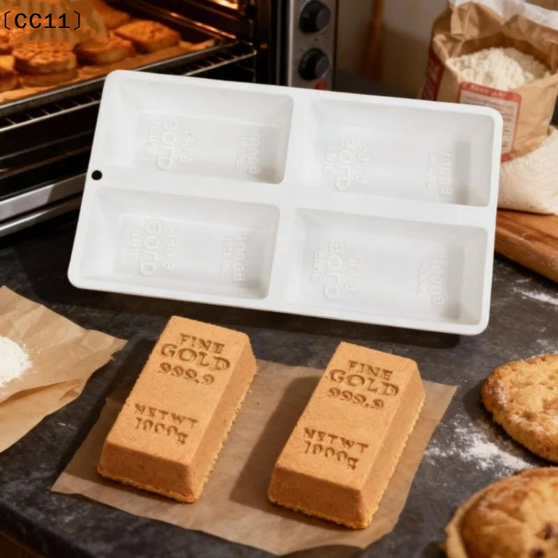 4-Cavity Gold Brick Mousse Cake Mold Bar Nugget Chocolate Dessert Qme