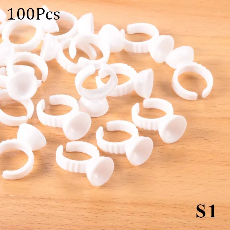 100pcs Disposable Glue Rings Plastic Permanent Makeup Pigment Holder Pallet For Tattoo Eyelash Extension Glue Divider Container Qme White S1 100pcs