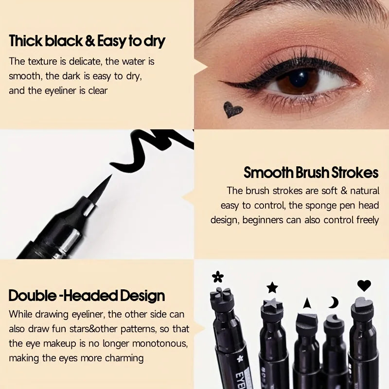 2-in-1 Butterfly & Star Moon Stamp Eyeliner Pen - Long-Lasting, Waterproof Black Liquid Eye Liner Pencil for Flawless Makeup Qme
