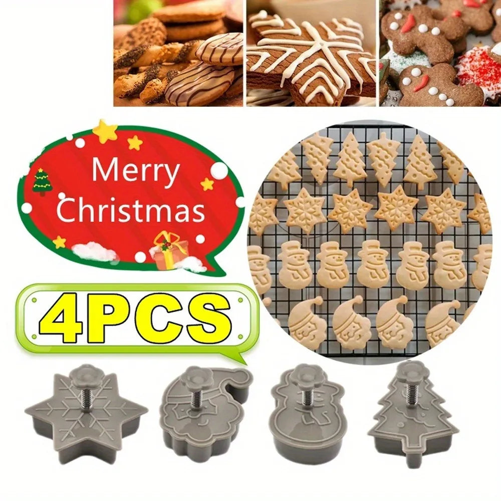 Christmas Cookies Molds Plastic 3D Cookie Cutter Xmas Tree Claus Qme