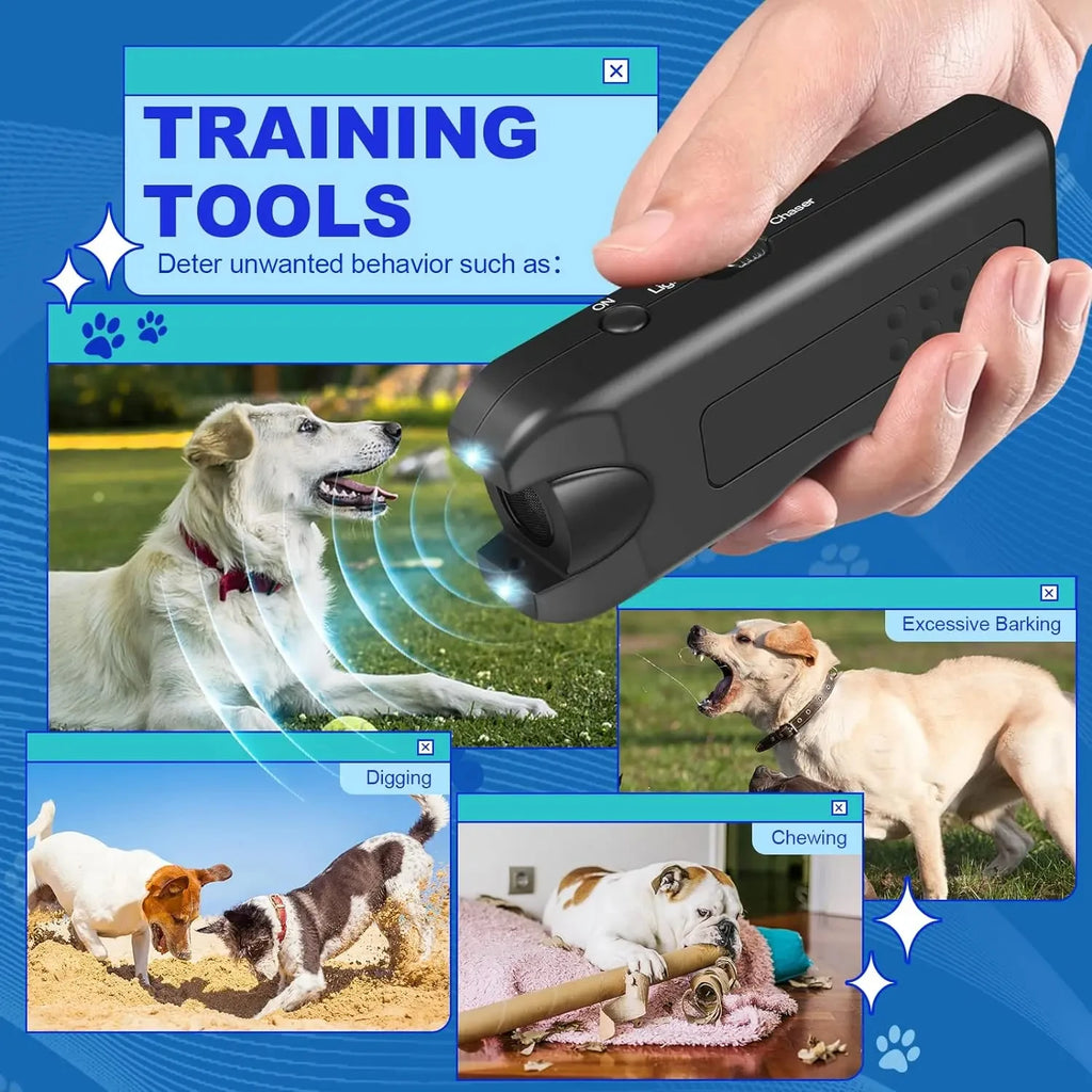 Ultrasonic Dog Repeller Portable Anti-barking Deterrent Handheld 3in1 Dog Training Device Repel Animals Pets Dog Trainer Qme