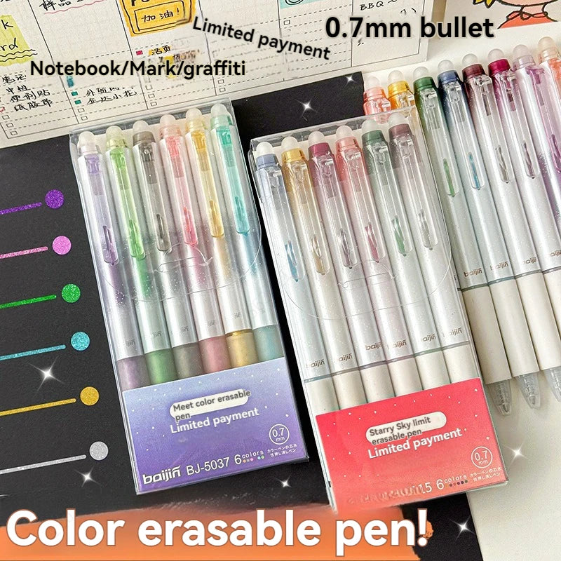Glitter Gel Pens, 6 Colors Glitter Erasable Pens 0.7MM Fine Tip Colored Gel Marker for Drawing Art , Scrapbook, Journaling Qme
