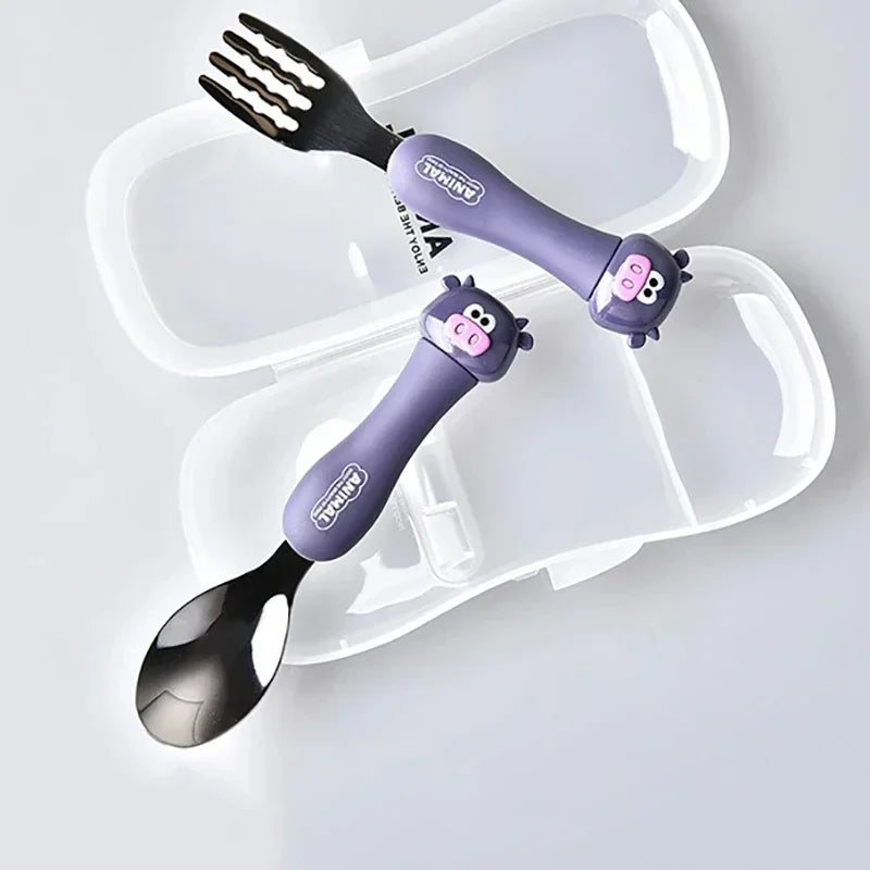 Cartoon Animal Kids Spoon and Fork Set Dessert Spoon for Children Fork Baby Tableware Gadgets Children's Cutlery Kids Favours Qme