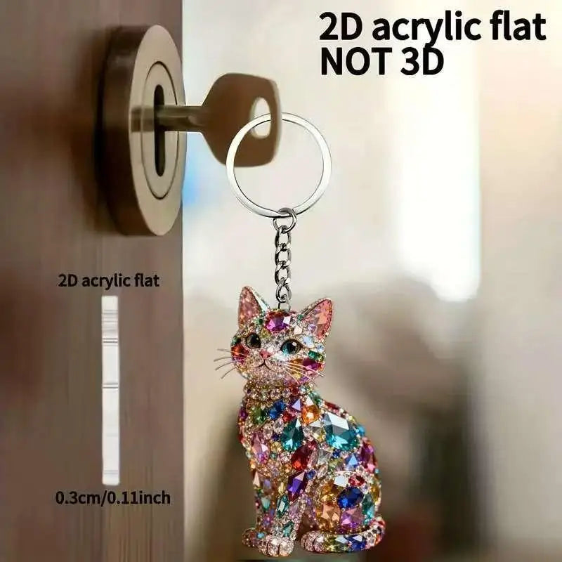 Cute Rhinestone Cat Keychain Mini Acrylic Bling Kitten Hanging Qme