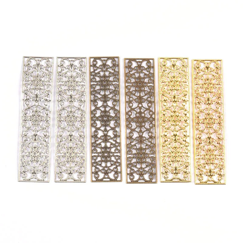 10Pcs Rectangle Metal Crafts Flower Filigree Wraps Connectors DIY Embellishments For Jewelry Making Home Decor Handicraft yk0903 Qme