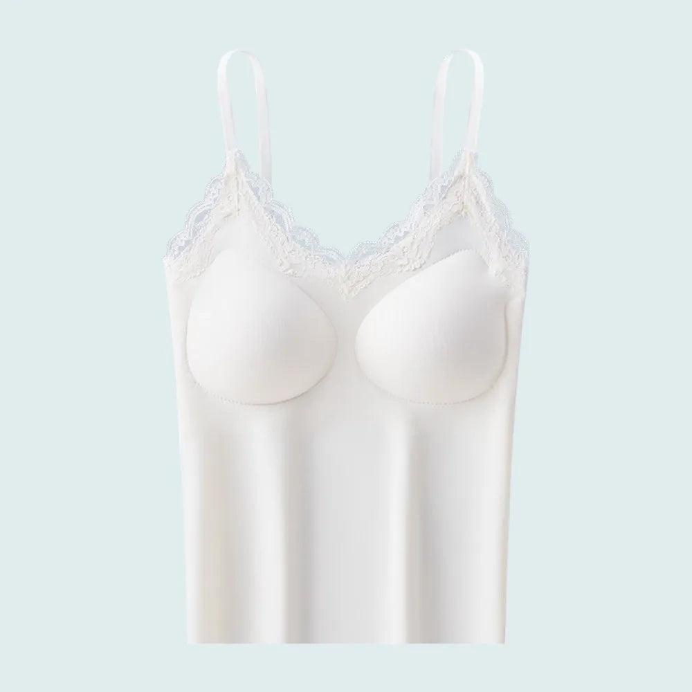 Ins Fashion Lace Women Ice Silk Camisole Non Trace Slim Fit Suspender Qme White M