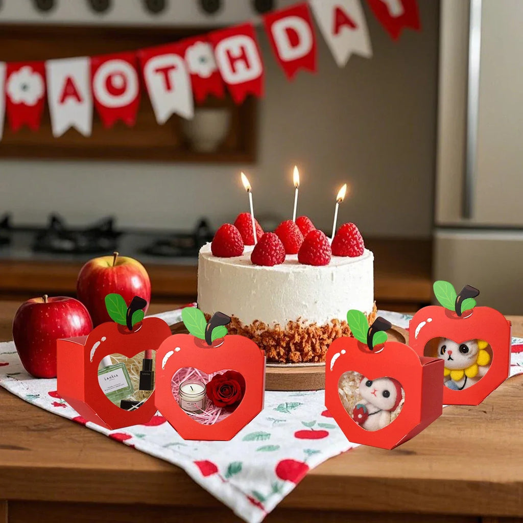 10/20Pcs Apple Window Candy Boxes Heart Winow Gift Box Mini Red Snack Sweet Paper Holder for School Birthday Wedding Party Favor Qme