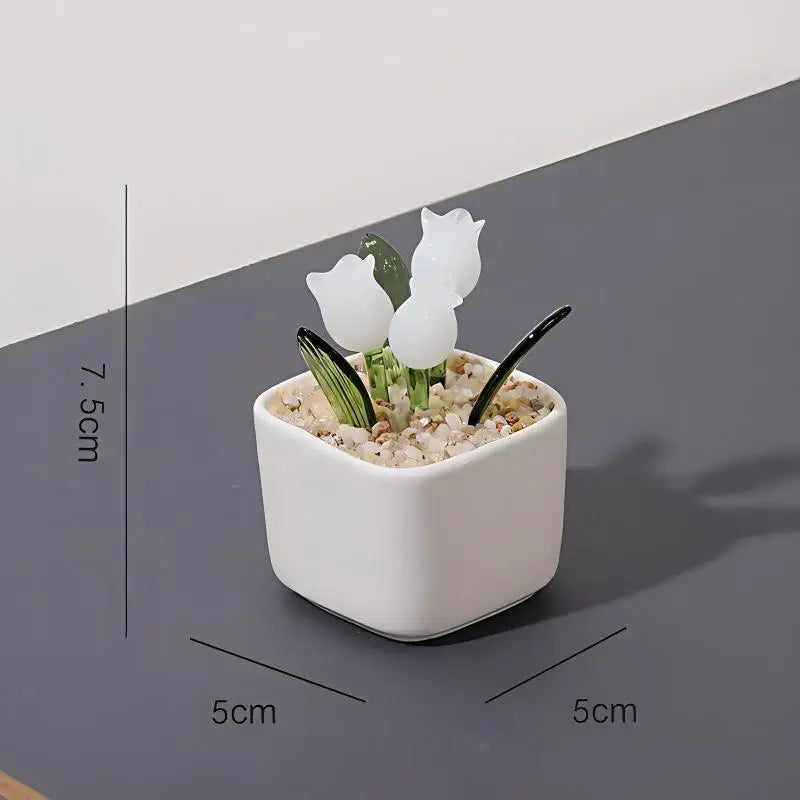 Magnetic Plant Glass Planter Hand Blown Glass Tulips Flower Pot, Everlasting Glass Flower for Home Decor, Elegant Gift for Women Qme A