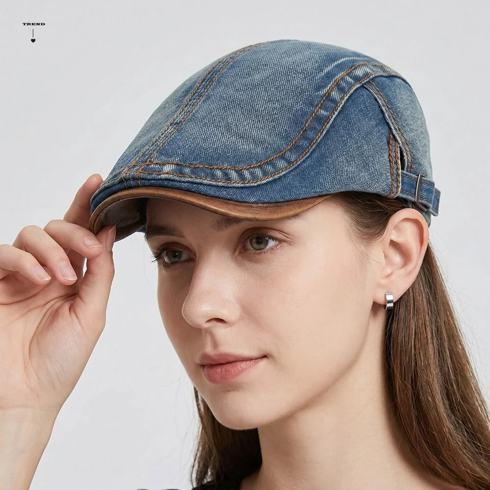 Fashion Cotton Washed Denim Newsboy Caps Adjustable British Peaked Qme