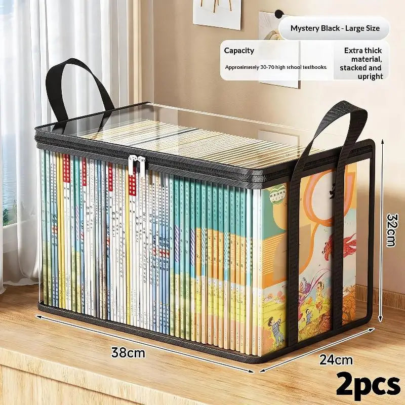 Transparent Plastic Book Storage Box Large Capacity Foldable Space-Saving Organizer For Home Office Storage Bookshelf Container Qme 2pcs D