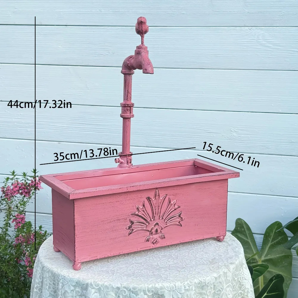 Faucet Metal Rectangular Flower Pot Vintage Flower Planter Container Vase Farmhouse Decor for Indoor Outdoor Garden Decorative Qme Pink