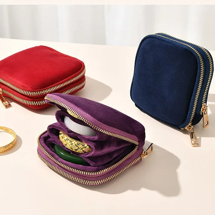 Tassel Jewelry Organizer Bag Portable Travel Case with Metal Zipper for Bracelets Jade Bangles Necklaces Rings Storage Pouch Qme