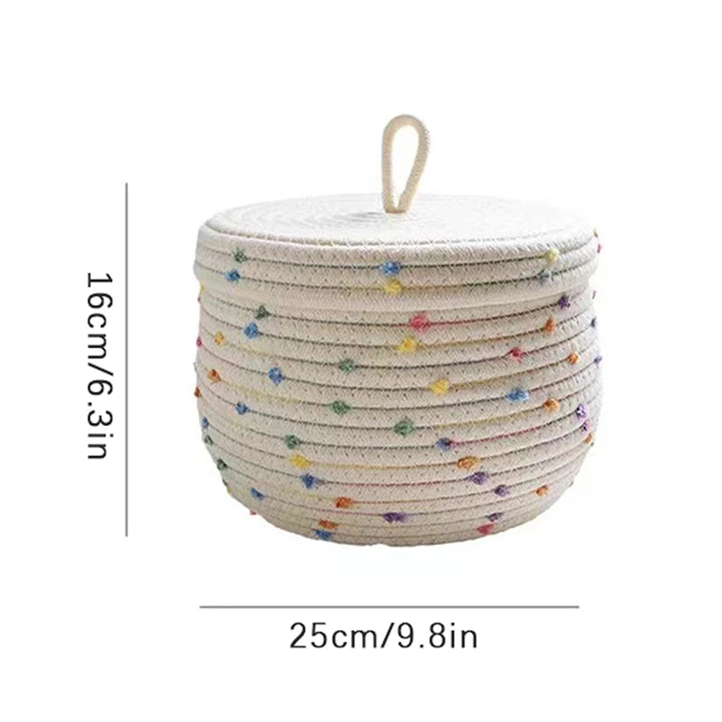 Woven Makeup Storage Basket Underwear Cotton Rope Lid Desktop Box Key Qme