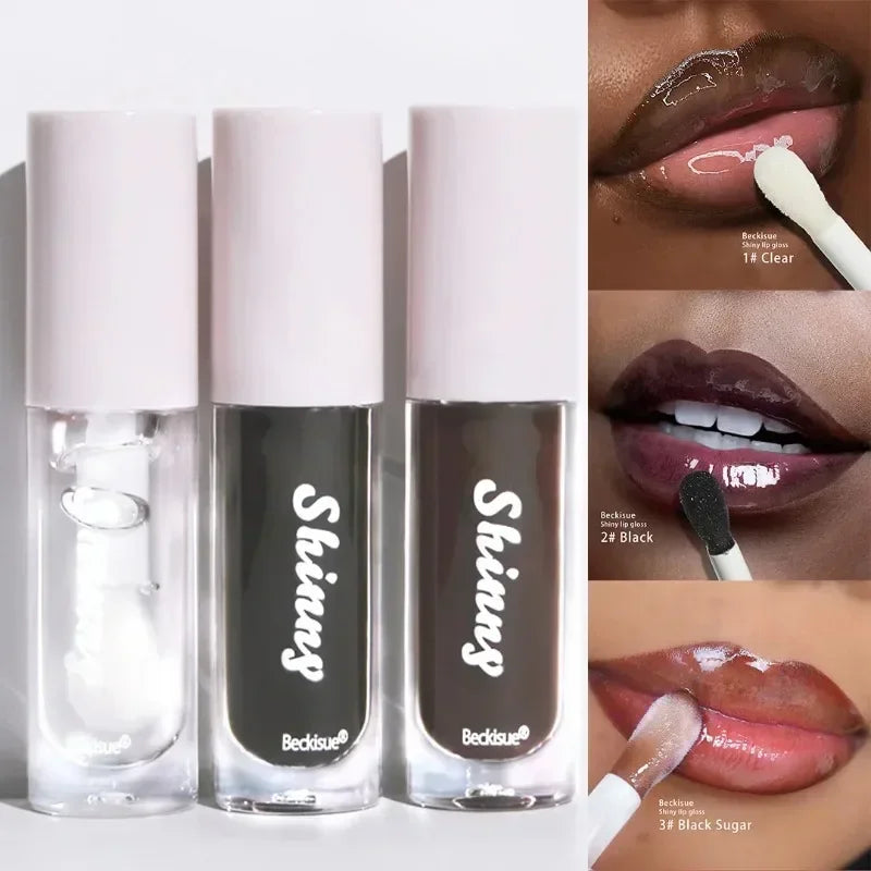 1PC Mirror Lip Glaze Jelly Black Lip Oil Water Gloss Moisturizing Translucent Lipstick Lighten Wrinkle Clear Lip Tint Plumping Qme