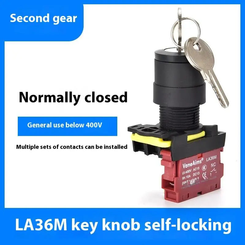 12v 220v 10A 2/3 Position 1/2NO 1/2NC On Off Knob Button Rotary Switch Selector With Keys 22mm LA36M Key Switch Qme 2gear 1NC