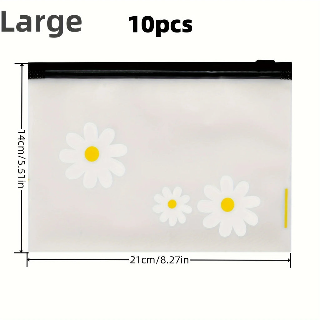 10pcs,Zipper Bag Small Daisy Bag Packaging Translucent Frosted Pull Edge Storage Bag Hair Ring Pencil Bag Qme