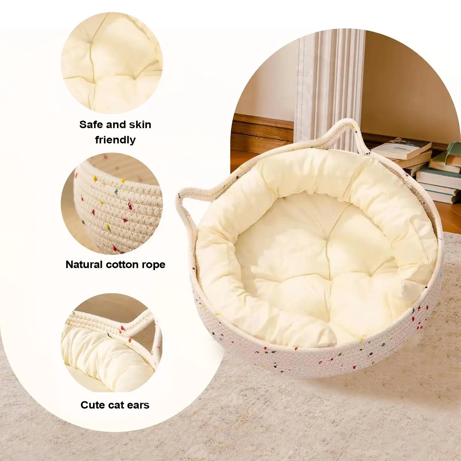 Pet Bed Sleeping Pad Round Cat Cotton Rope Nest Cushion Supplies Qme