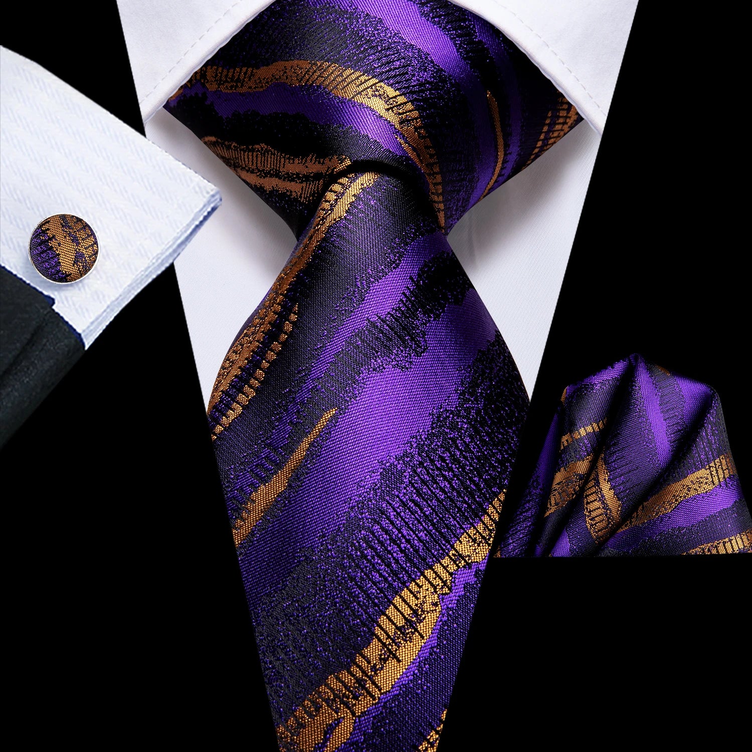 Professional Mens 3-Piece Suit Set: Necktie, Pocket Square & Cufflinks, Classic Design for Wedding Qme DPTH-LDSN3387
