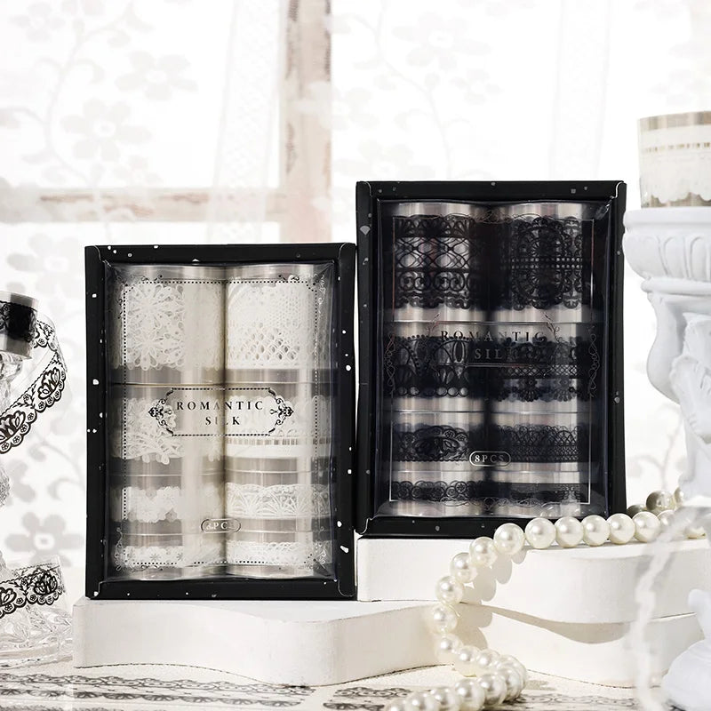 4 Rolls Black and white lace Washi Tape Set Decorative Scrapbppking Stickers Masking Tapes For DIY Planner Journal Stationery Qme