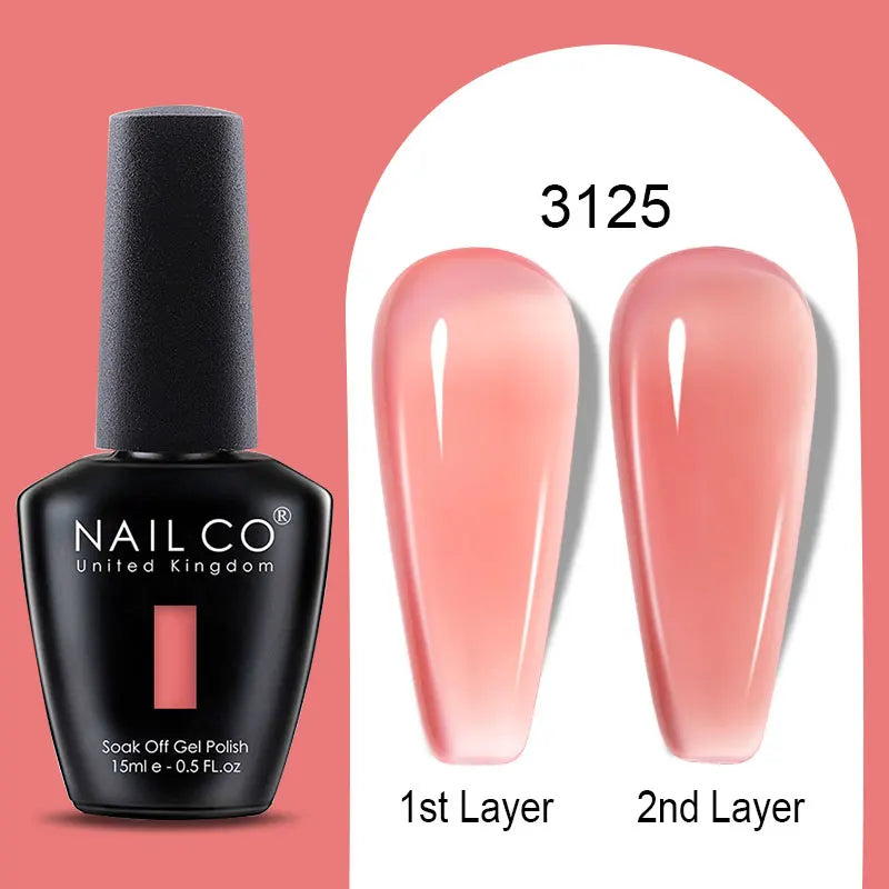 NAILCO Rubber Base Gel Polish Milky Pink Jelly White Beige 6Colors