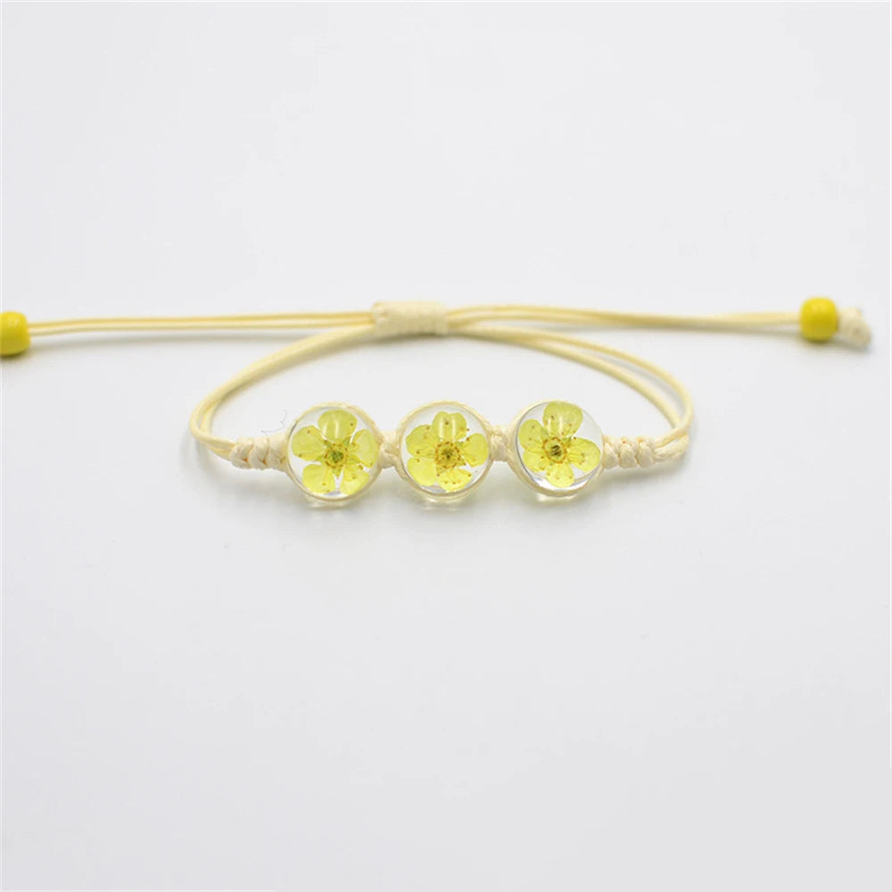 b22 Glass Ball Dried Cherry Blossoms Hand-made Dried Flower Charm Bracelets Multiple options Gifts Natural Flower Weave Jewelry Qme yellow