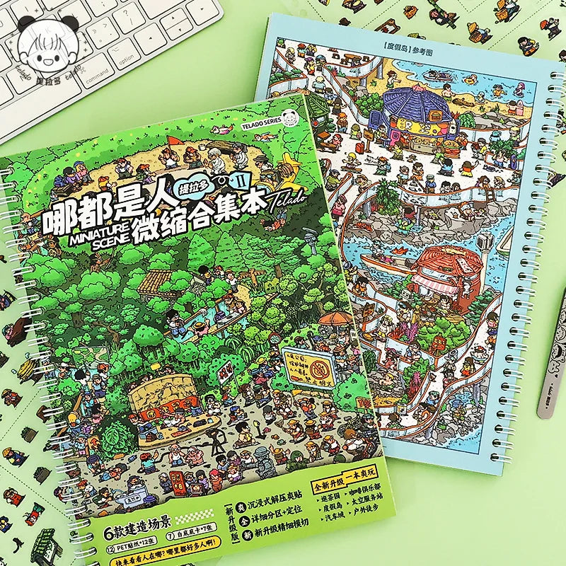 TIANZI Miniature Scene Sticker Book Everything is Human 2.0 Series – Cute-Style DIY Stacked 3D Houses Quiet Books Qme