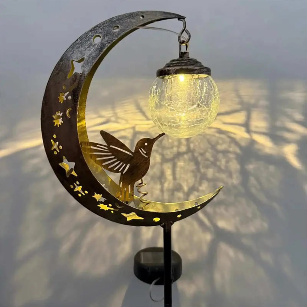 Solar Garden Stake Lights Moon Hummingbird Decorative Waterproof Qme