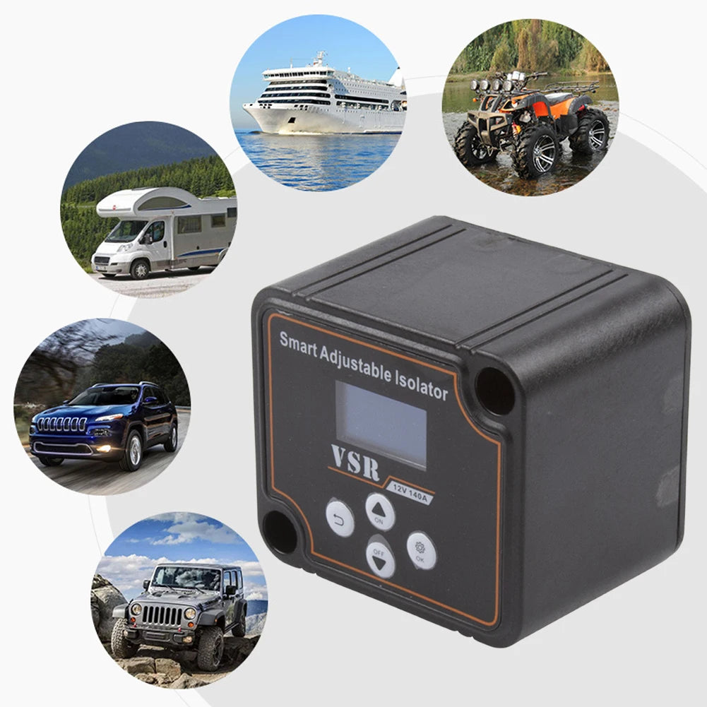 12V 140A VSR Car Relay LCD Display Smart Dual Battery Smart Isolator Voltage Setting VSR for RV Marine Car Vehicle Truck Caravan Qme