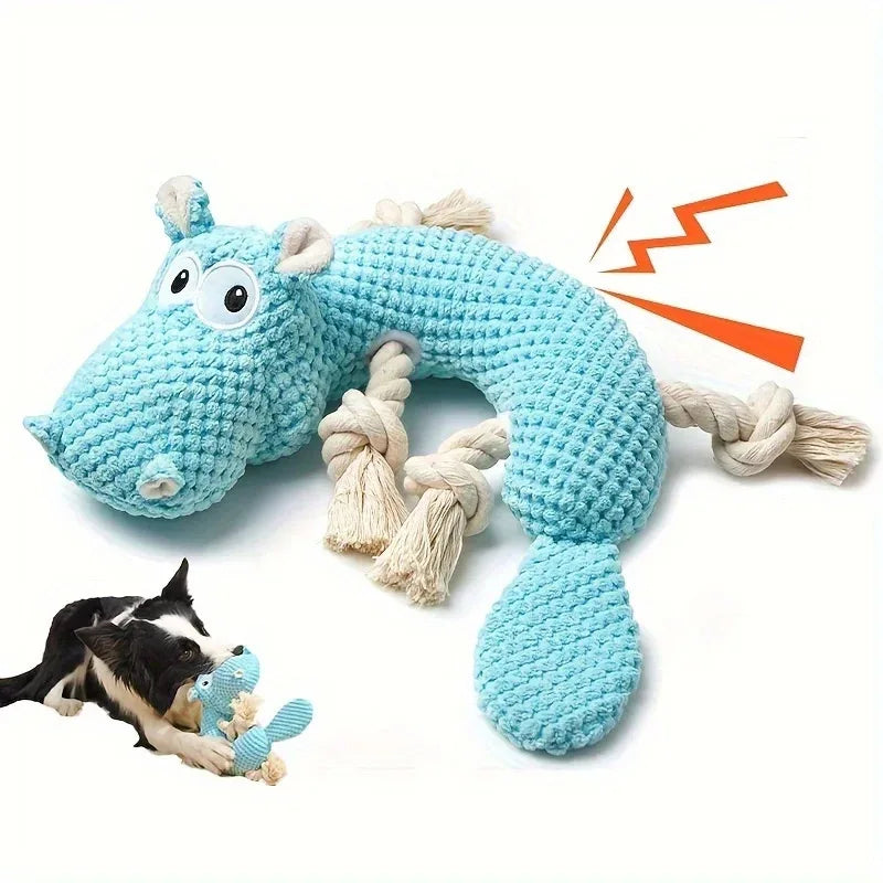 Blue Hippopotamus Squeezing Dog Toy, Pineapple Plush Suitable for Dogs to Interact, Play, Bite Qme