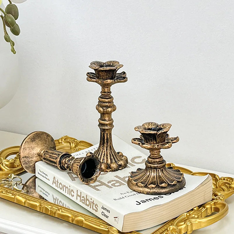 Classic French Gold Candle Holder European Antique Art Decor Elegant Qme