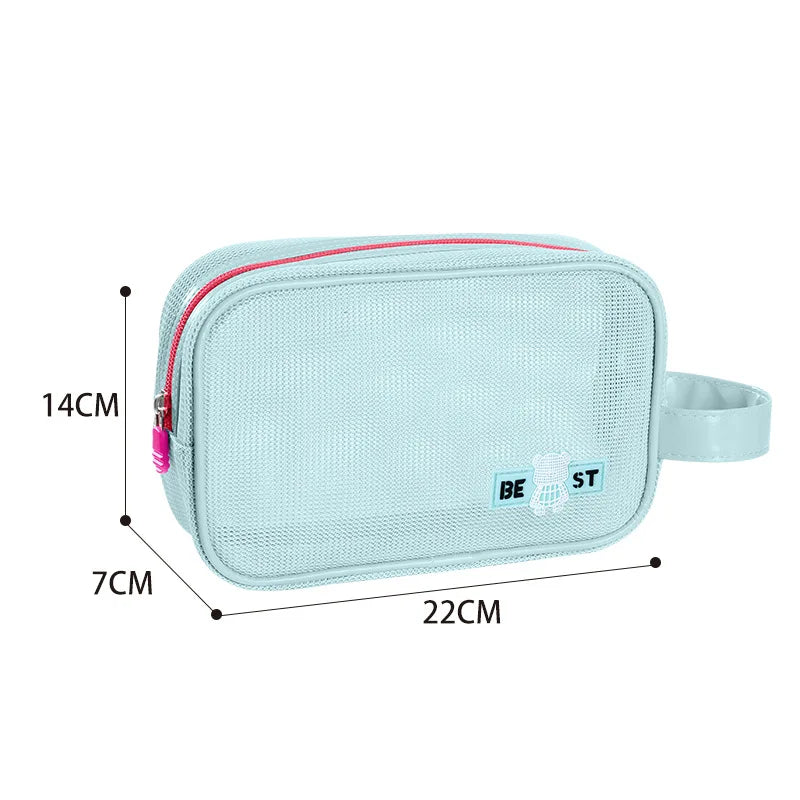 Hot Sale Portable Handheld Toiletries Bag Outdoor Travel Cosmetic Organizer Mesh Toiletry Organizer Trendy Beach Cosmetic Pouch Qme HandbagBlue