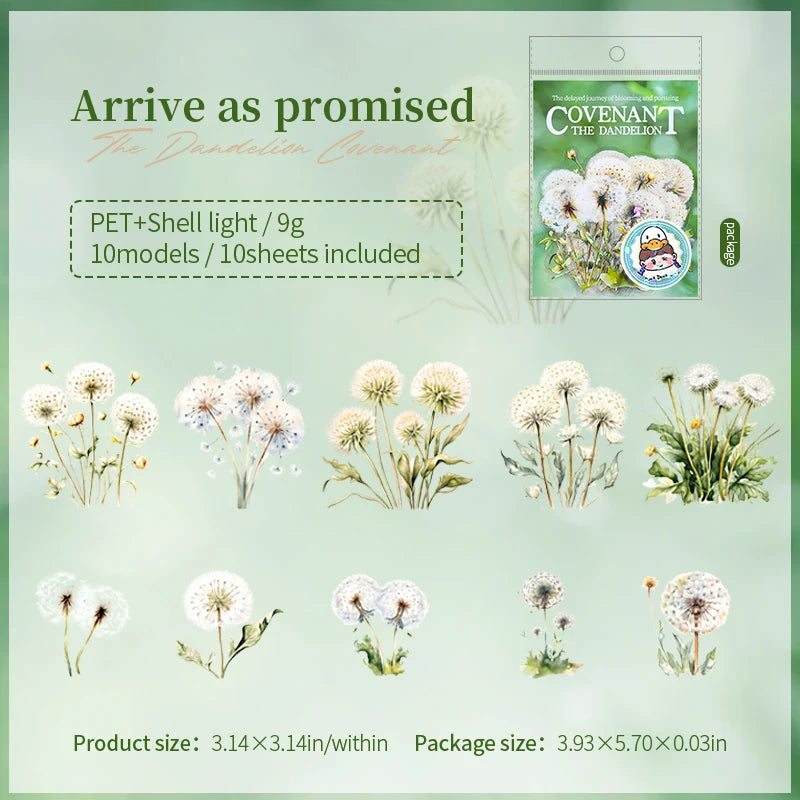 10sheets/bag Iridescent Dandelion Stickers for Scrapbook DIY Art Journal Phone Case Planner Notebook Decoration Gift Qme 1