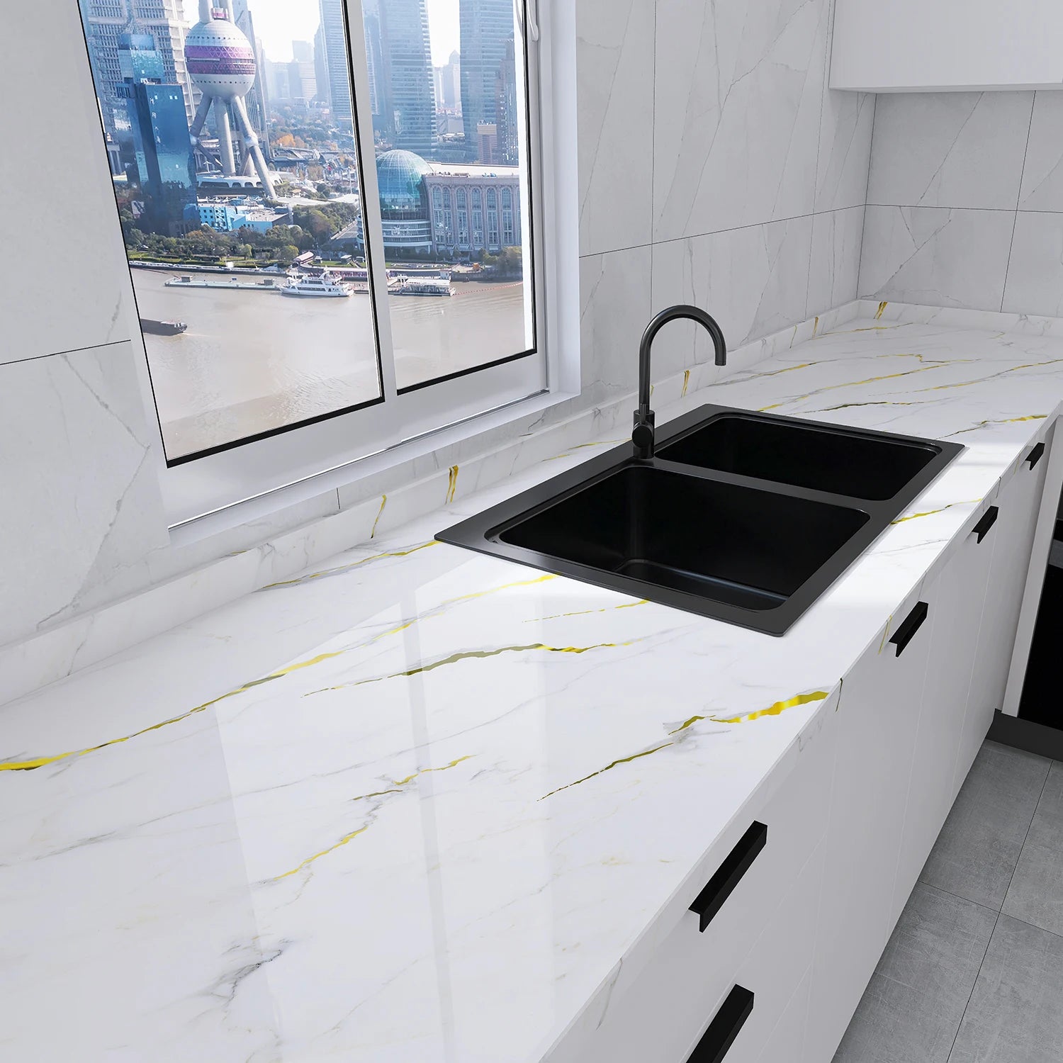 Waterproof Moisture-Proof Oil-Proof And High-Temperature Resistant Marble-Patterned Self-Adhesive Kitchen Stove Oil Fume Sticker Qme xuefengtangjin 40cmX5m