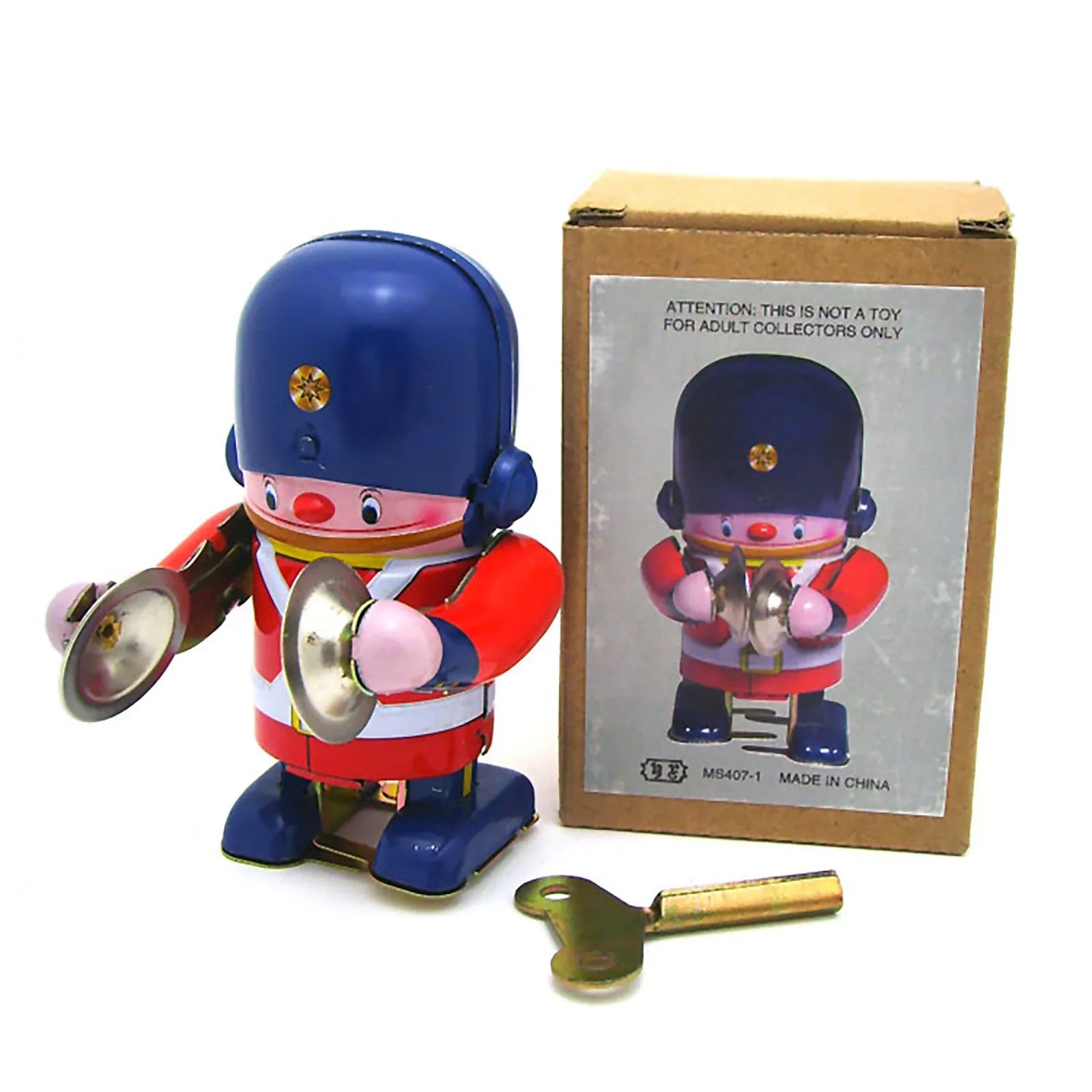 Tinplate Clockwork Toy Walking Drummer Soldier Retro Easter Vintage Wind- Up Toy Kids Novelty Metal Tin Supplies Home Decoration Qme A One Size
