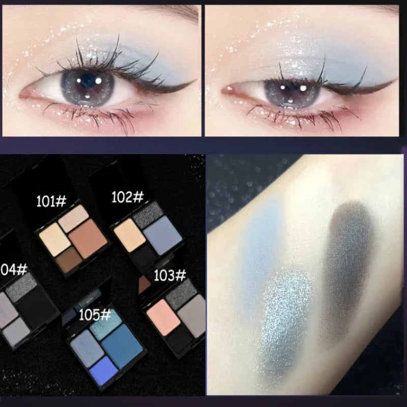 4 Colors Punk Smokey Matte Glitter Eyeshadow Long Lasting Shimmer Eye Shadow Makeup Palette Cool Toned Black Blue Eye Pigment Qme 02-1pcs