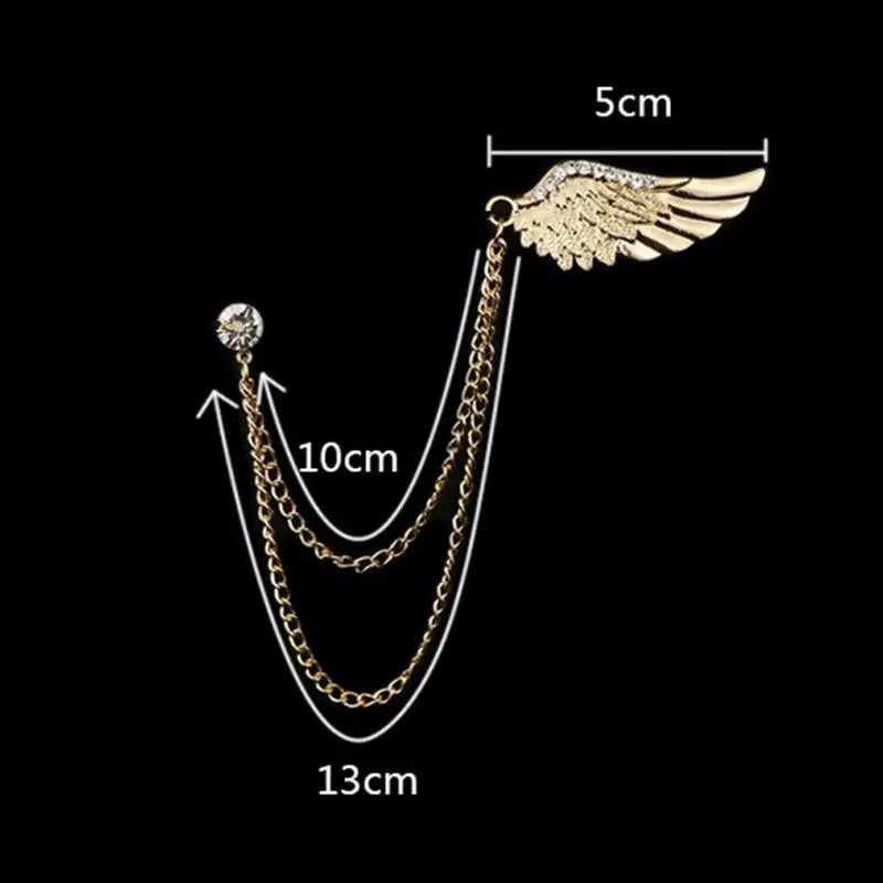 Angel Wings Tassel Chain Lapel Pin, Luxury Metal Feather Unisex Brooch Jewelry Gifts for Men Women Qme