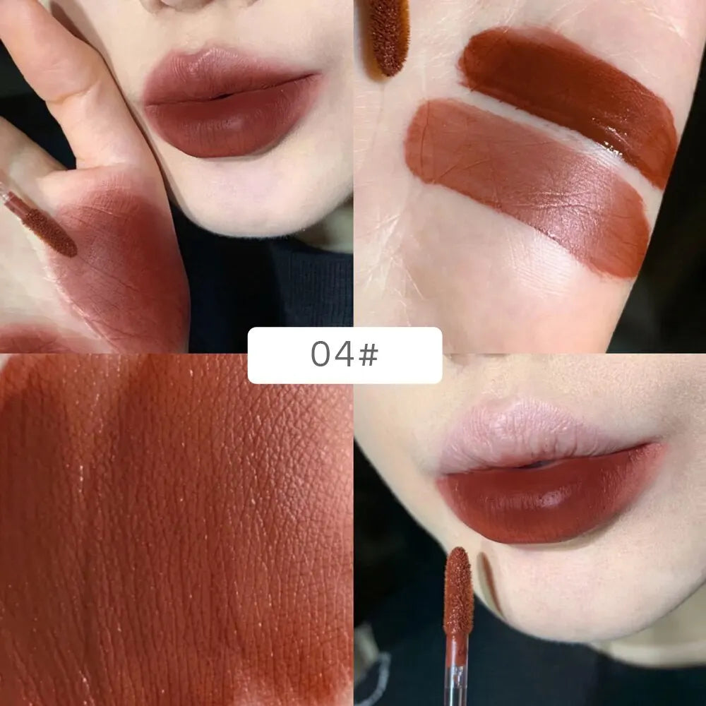 Gege Bear Rabbit Lip Glaze, Matte Velvet Lip Clay Long-lasting Color Non-drying Lipstick Qme Red-Brown GX1075-4