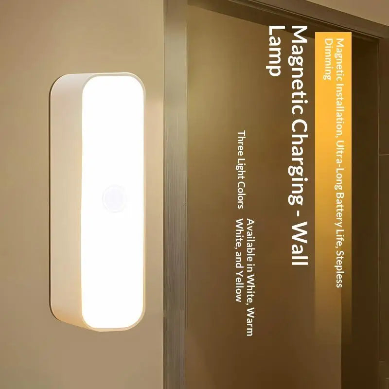 Wireless LED Night Lights USB Rechargeable Three Colors Magnetic Wall Lamp For Wardrobe Room Closet Kitchen Learning Desk Lamp. Qme