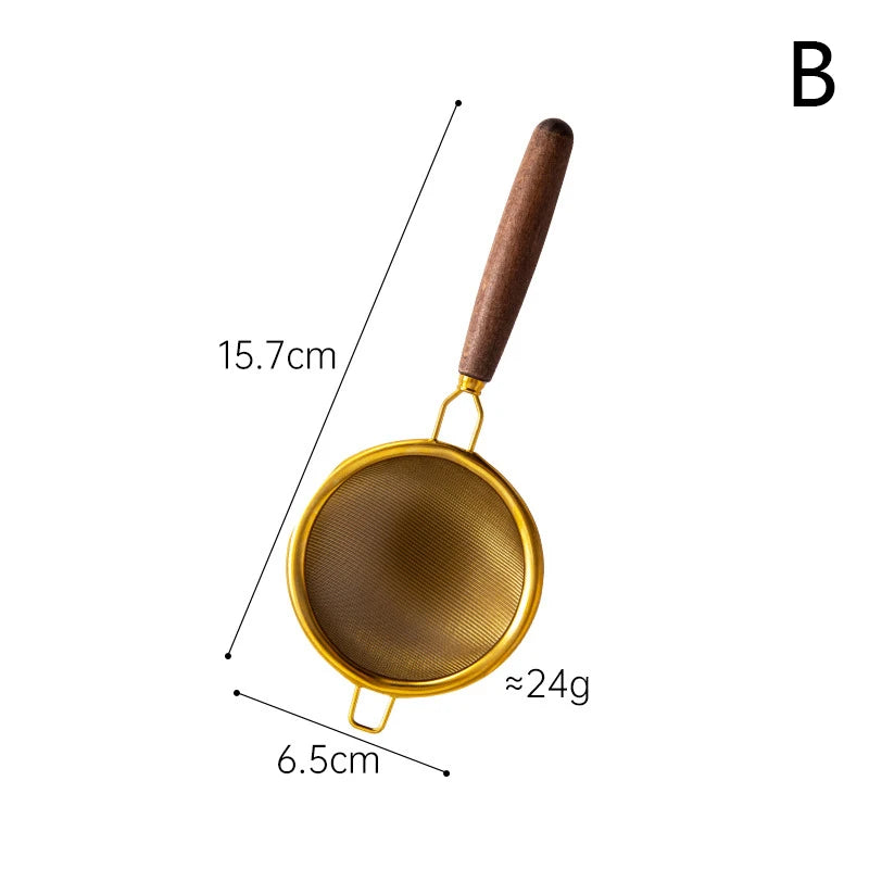 Creative Stainless Steel Tea Drain Reusable Long Wooden Handle Qme B