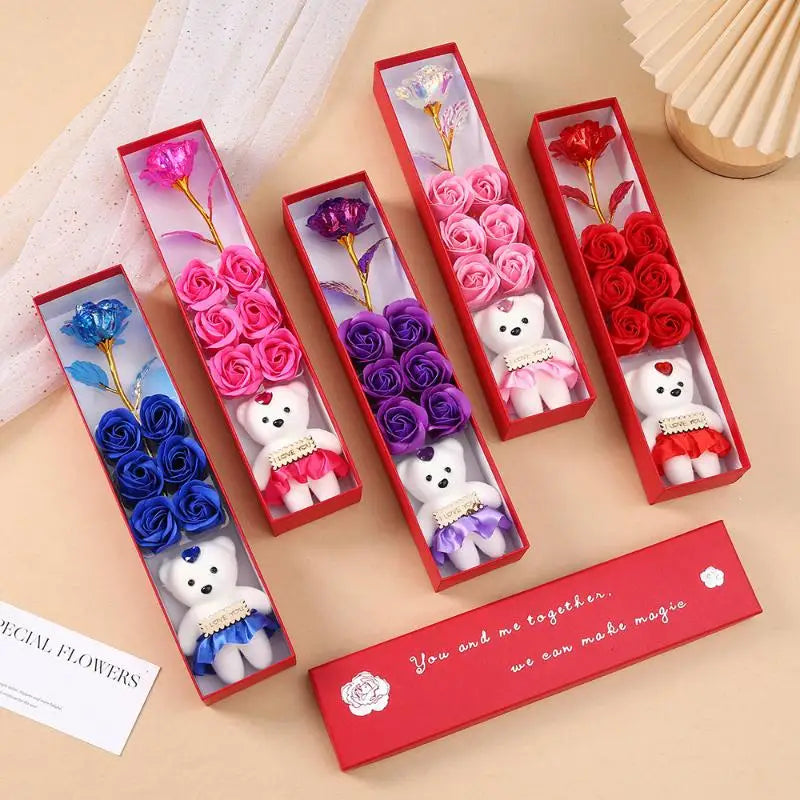 Plush Bear Artificial Flower Box Soap Rose Flowers Creative Romantic Qme