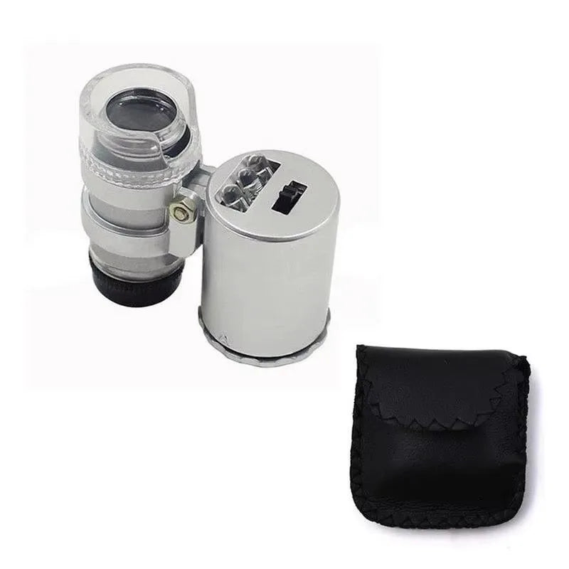 Mini 60X Microscope LED Jewelry Loupe UV Currency Detector Portable Qme